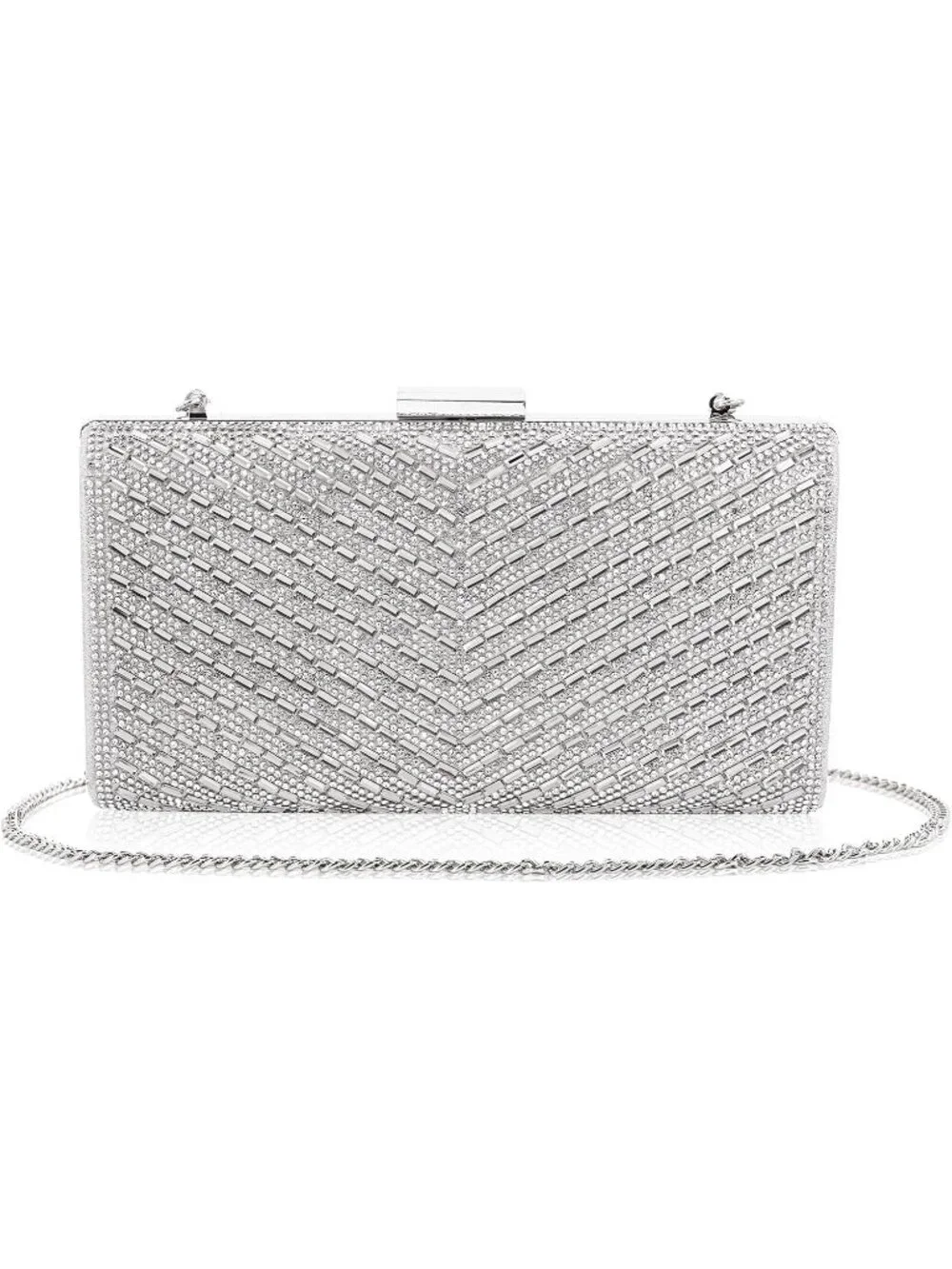 👜 Women's Silver Sparkly Rhinestone Clutch for Bridal Glitter Metal Clasp Purse
